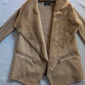 Tan Faux Fur Open Front Blazer